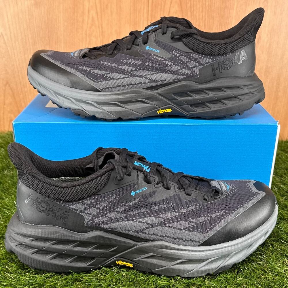 HOKA Speedgoat 5 GORE-TEX Black Blue Trail Shoes 1127912-BBLC Men's Size 8.5
